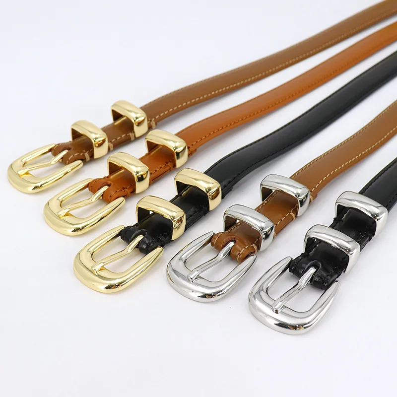 Wholesale luxury designer Thin Waist pu Belt gold alloy double love butterfly smooth buckles women belt