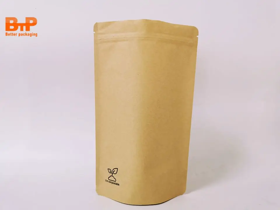 Bio Pla  pouch bag Biodegradable Stand Up Pouch Kraft Paper Compostable package zipper bag food packaging flat bottom pouch