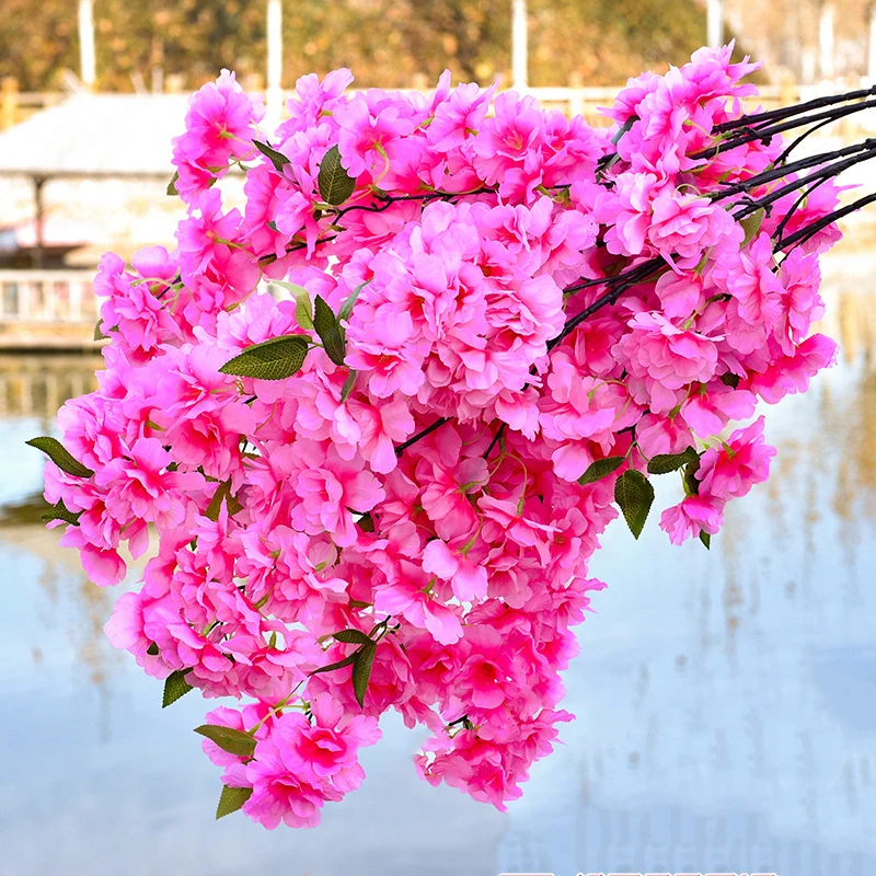 Hot Selling Different Types Silk Artificial Sakura Flower Wedding Décor Cherry Tree Plum Peach Blossom Decorative Flowers Plants