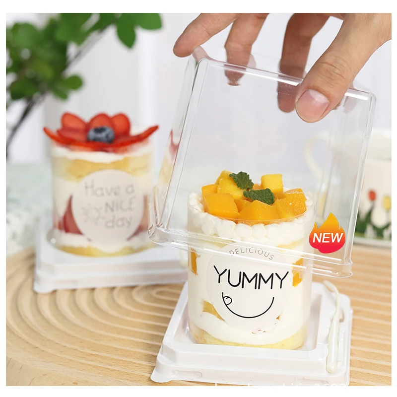 Wholesale New Design 2 Inch Mini Cake Plastic Box with Holder Eco-friendly Cake Packaging Box for Bakery