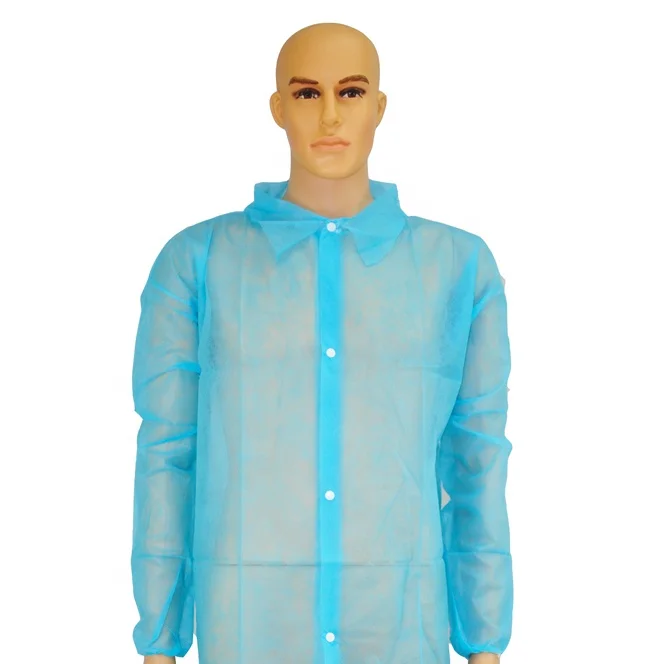 White Disposable Lab Coat Polypropylene Coverall Non Woven PP PE SMS Isolation Gown Lab Coat