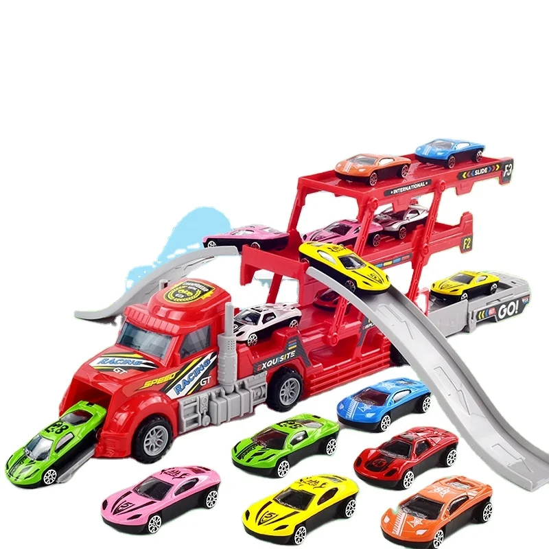 3 layer Foldable container truck Sliding Track Orbit Car Ejection Truck With Diecast Racing Car Skateboard Track Parking Toy