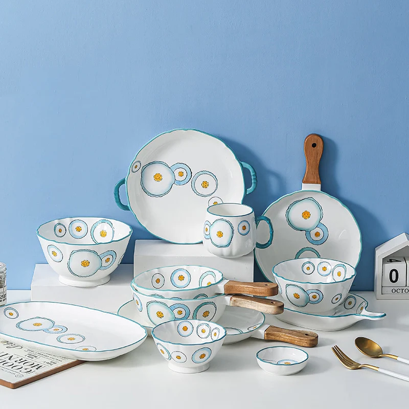 japanese korean creative household tableware design blue and white dinner plate porcelain high quality ceramic dinnerware modern