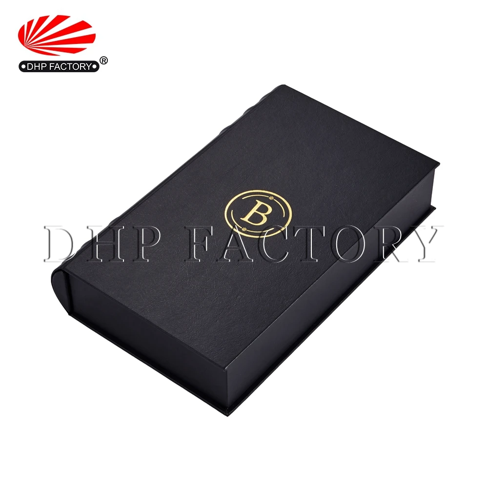 Personalized Color Printing Rigid Paper Cardboard Storage Magnetic Closure Gift Black Book Shape Packaging Box