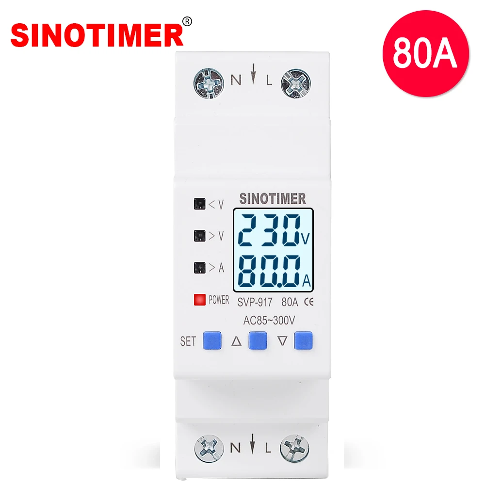 Sinotimer 80A 220V SVP917 Auto Reconnect volt protector, digital volt protector, digital heavy load protector