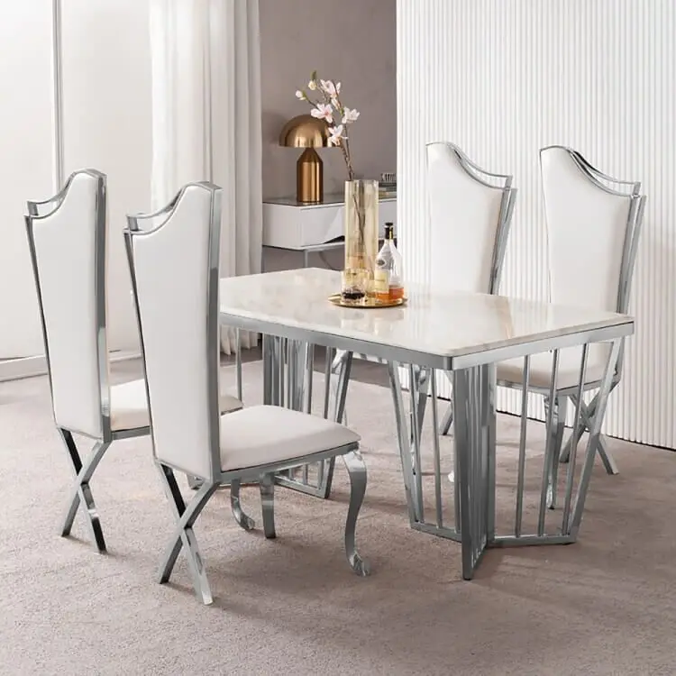 Modern Metal Frame High Back Light Luxury Dining Chair with Stainless Steel Leg for Restaurant