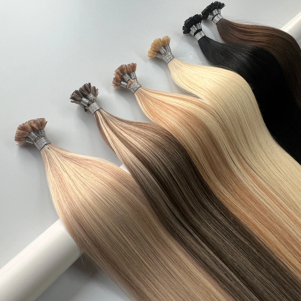 Wholesale Ktip K F Tip Virgin Remy Russian Raw Cuticle Aligned Cabello Humano Natural Keratin Flat Tip Hair Extension Human Hair