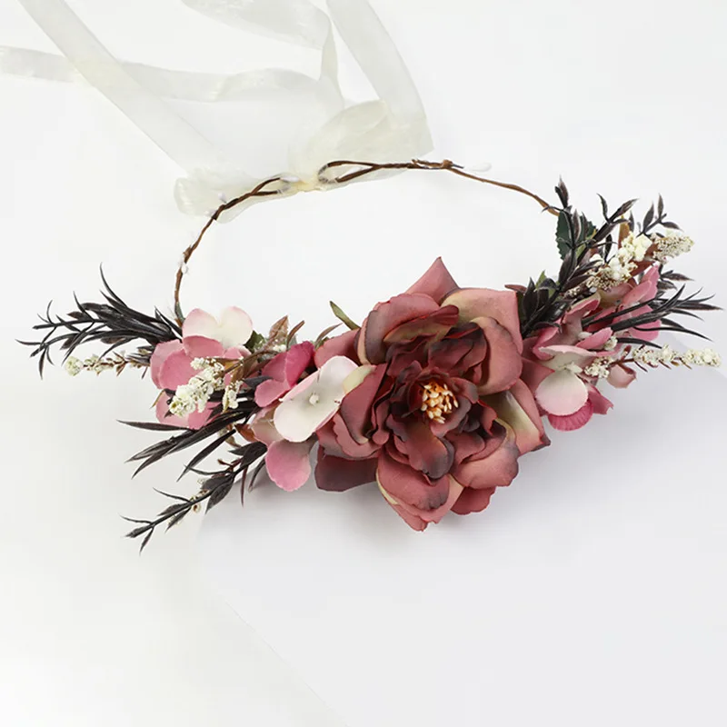 LEMON Flower Pastoral Cane Wreath Bride Veil Wedding Party Supplies Decorations Handmade Hair Accessories Photo Props Birthday