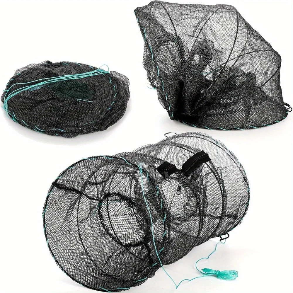 Multi-size Fishing Traps Nets Black Collapsible Fishing Traps Nylon Crab Traps