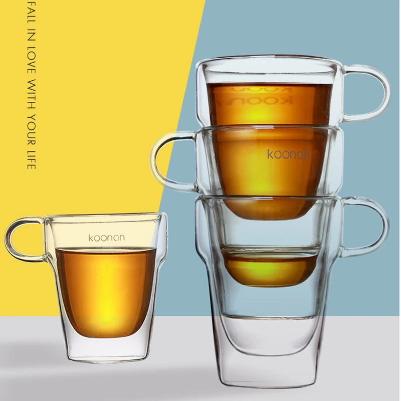 100ml  180ml 280ml  Double Wall Borosilicate Glass Double Wall Mug Glass with Handle Stackable storage type double-layer