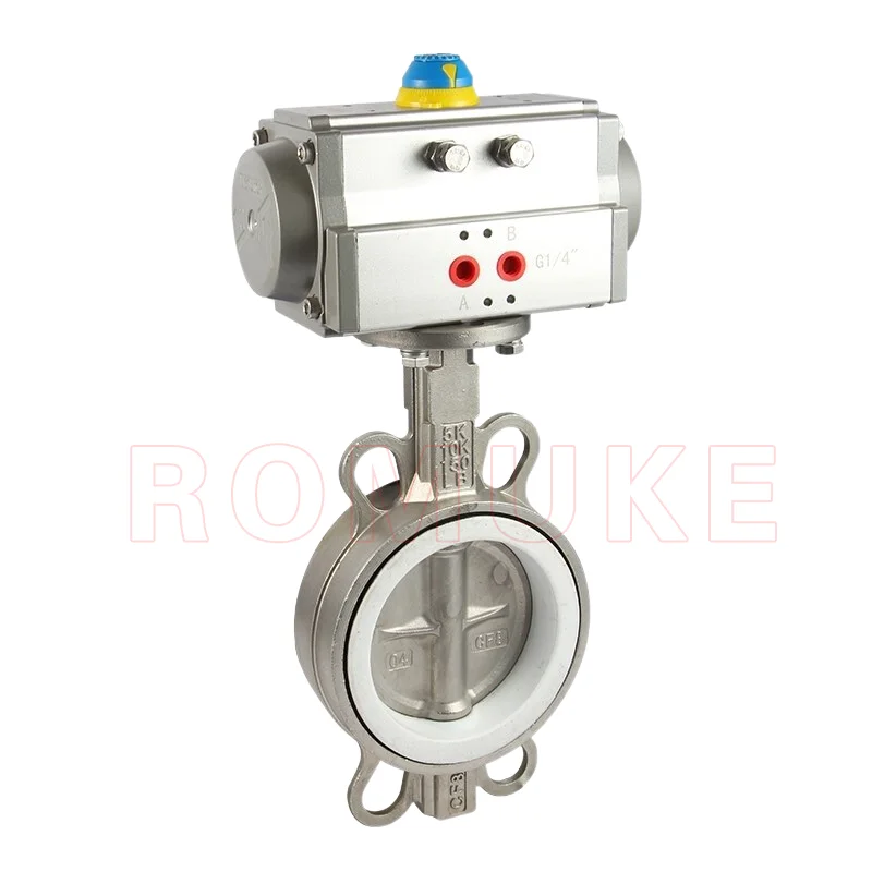 Stainless Steel PTFE Wafer Type Pneumatic Butterfly Valve