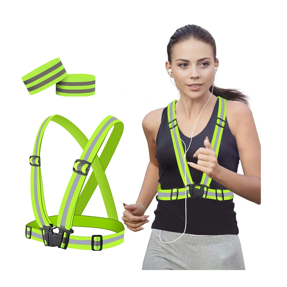 High Visible Running Reflective Vest Gear Adjustable Safety Reflective Belt Wristband Strap for Night Running Outdoor