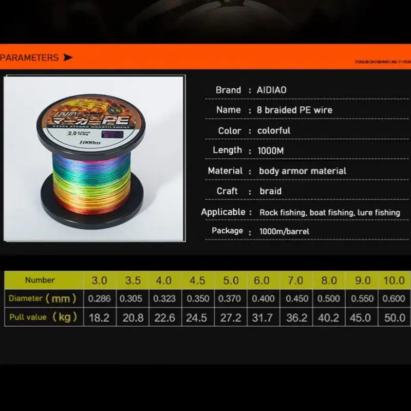 1000m 100% PE 10m One Color Colorful Braided Fishing Line 8-series Monofilament Fishing Line Sink Tip Floating Fishing Lines