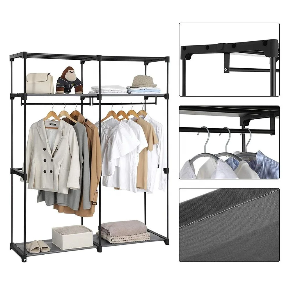 Portable Clothes Closet Wardrobe with Non-Woven Fabric and Hanging Rod Quick and Easy to Assemble