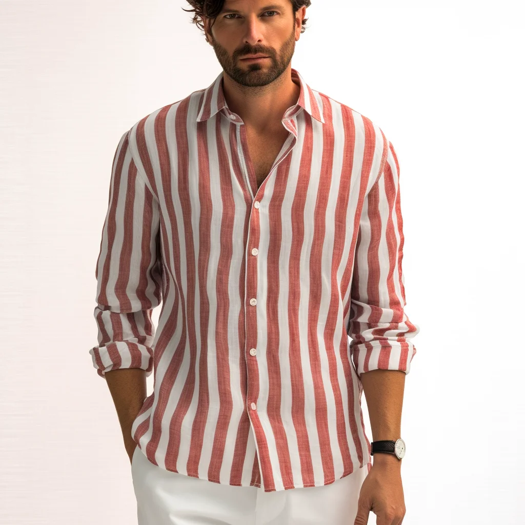 Summer Hawaii Shirts Cotton And Linen Long Sleeve Men Cotton Beach Quick Dry Hawaiian Striped Man Shirts