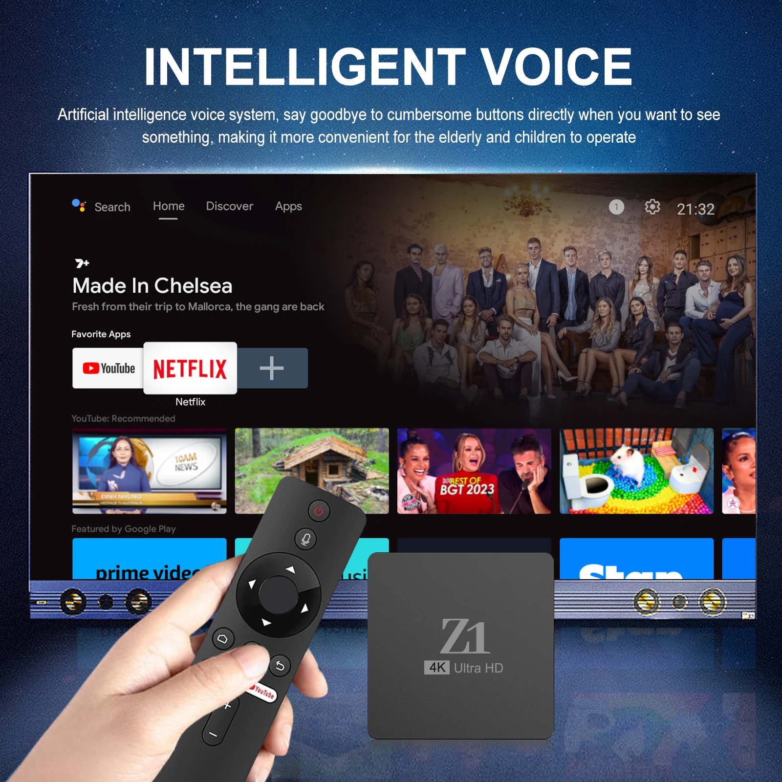 2024 High Quality Z1 Allwinner H313 Android 10 4k 2G 16G 2.4G / 5G Wifi Voice Remote 4K Smart ATV Android TV Box