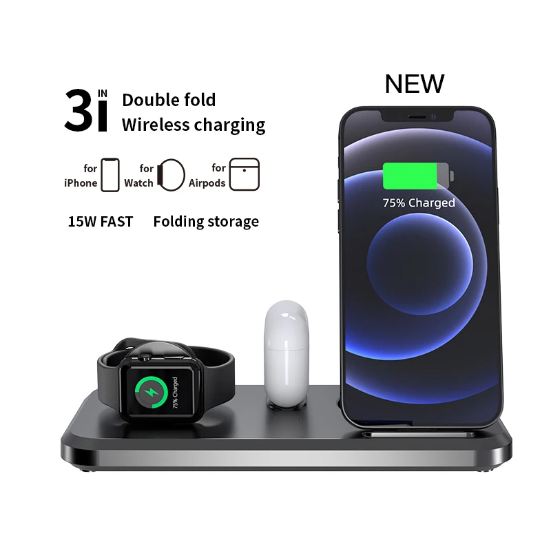 2022 Wireless charging station LED lamp base 15W fast charging detachable wireless magnetic mobile power charger