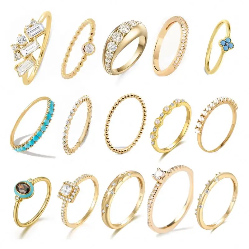 RS2003 Non Tarnish Jewelry 18K Gold Plated Usa Dainty Sterling Silver Stackable Rings With Cubic Zirconia Stone