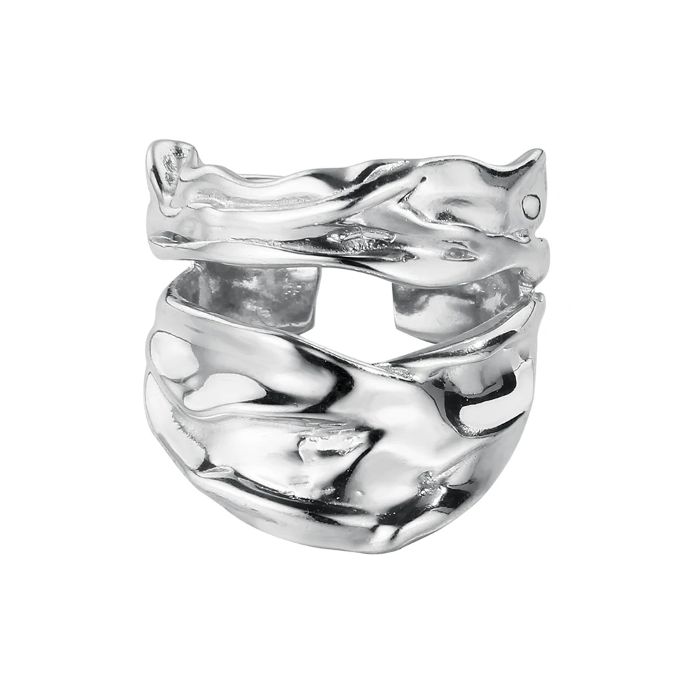 ICEBELA Korean Ring Niche Designer S925 Sterling Silver Hollow-out Origami Texture Ring Female Ins Wind Open Index Finger Ring