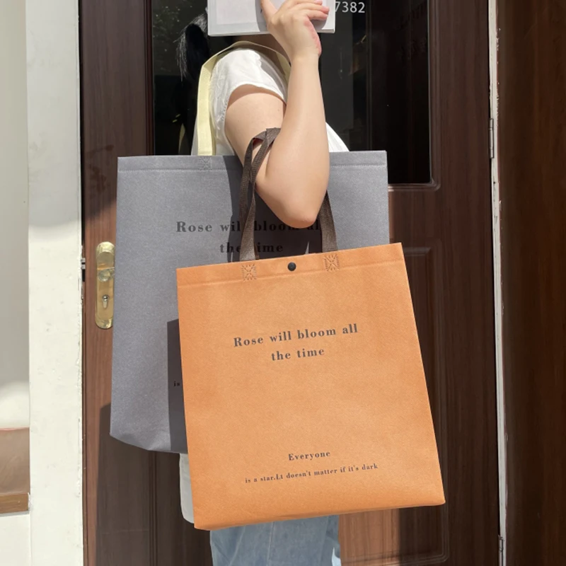 Eco Custom Logo Printed Reusable Extra-Wide Non Woven Fabric Tote Bag for Grocery Shopping for Packaging Gifts Secure Handle