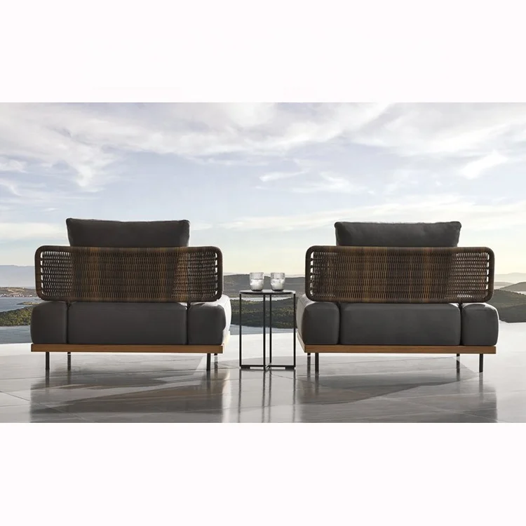 European outdoor wicker rattan chair modern style teak wood chair patio Lounge garden sofa set