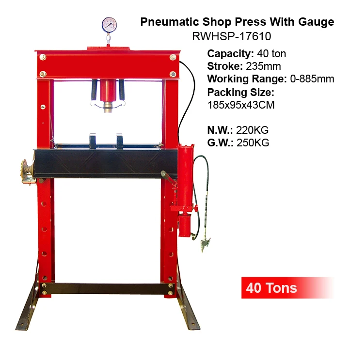 Factory 20 Ton Vertical Manual Hydraulic Shop Press Machine Car Vehicle Repair Equipment CE Hydraulic Cylinder Shop Press Tools