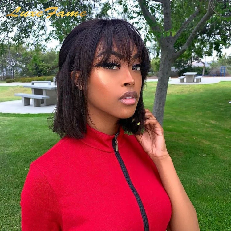 
Парик Luxefame машинное изготовление, короткий парик из человеческих волос, парик из бразильских человеческих волос, предварительно выщипанный парик из тесьмы с детскими волосами 