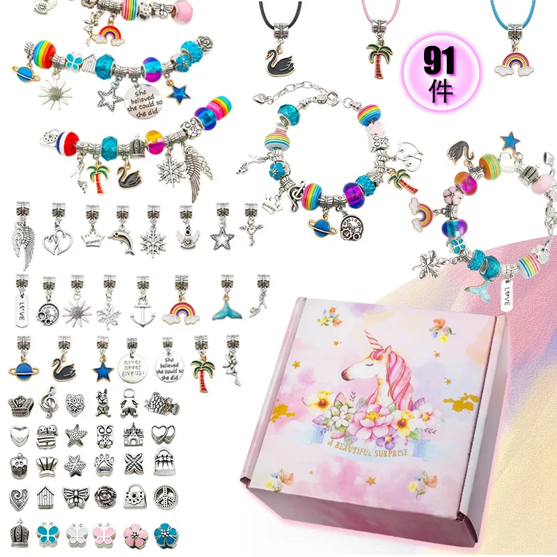 DIY Bracelet Jewelry Making Set Women Love Gifts Blue Pink Sweet Charm Beads Spacer Beads Pendant Charm Bracelet DIY Kit