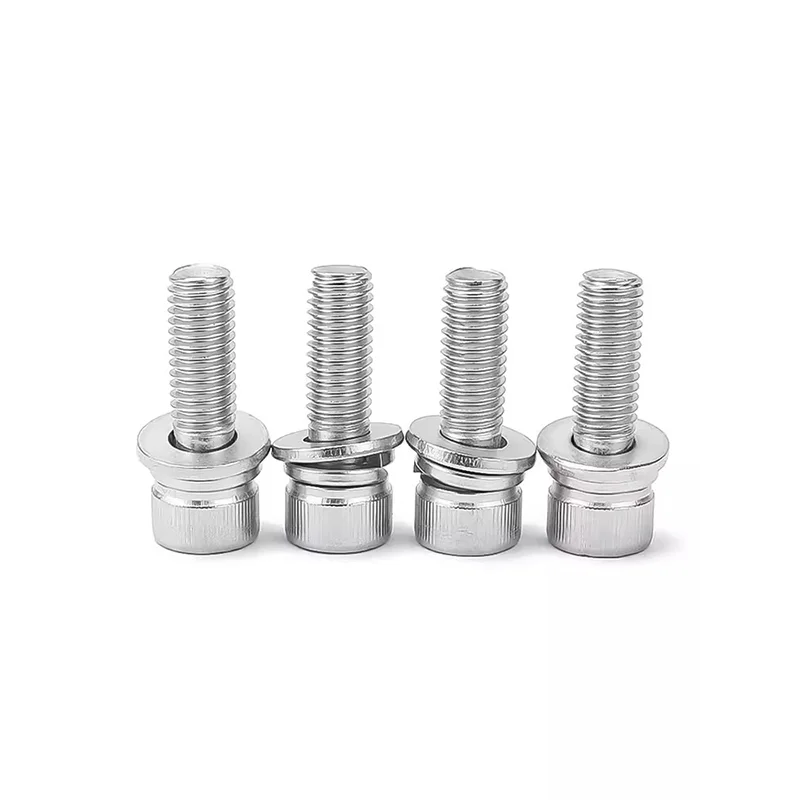 304 stainless steel cup head hexagonal three combination screw cylindrical head with cushion screw bolt M3 M4 M5 M6