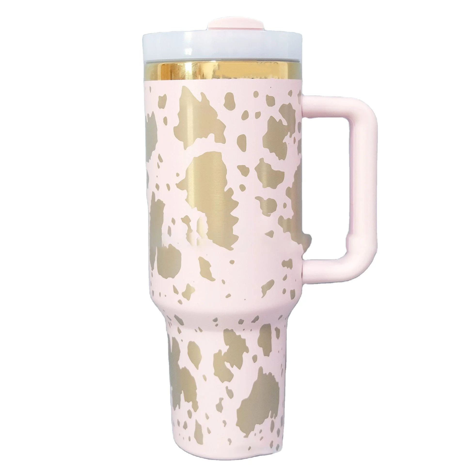 40oz Car cup ion plated laser engraving 40 2nd generation straw with handle steel tumbler large water bottle