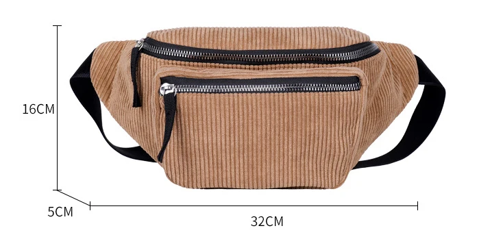 Wholesale  OEM Custom Logo  Adjustable Strap Money Phone Belt  Bag Double Zipper Corduroy Fanny Pack Waist Bag for Men Women