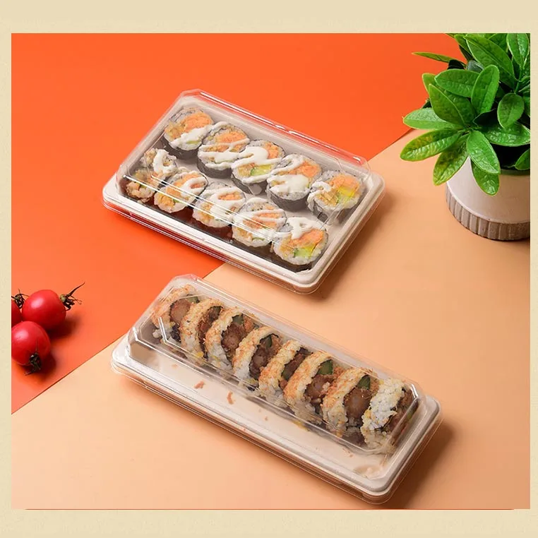 Biodegradable Disposable Dishes Sugarcane Bagasse Pulp Plates Meat Food Serving Trays  Disposable Trays
