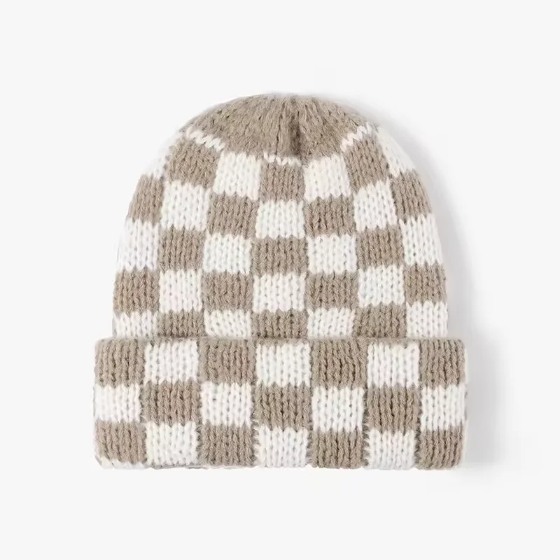 New Arrival Designer Checkered beanie Checkerboard Winter Cap Single Cuff beanie Soft Warm Knitted Beanie Hats