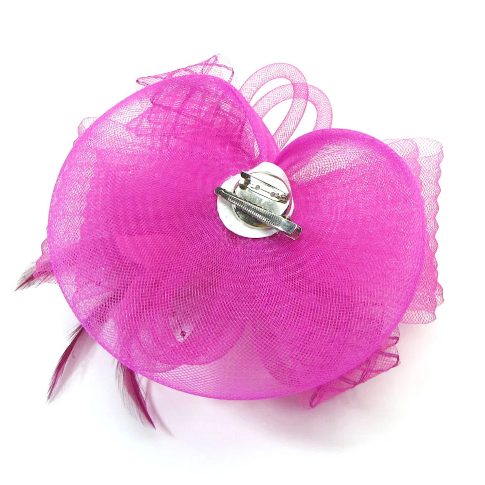 Customize Headwear Decor Hat Bow Flower Feather Veil Fascinator Hair Clips Brooch For Charm Women Rose Color