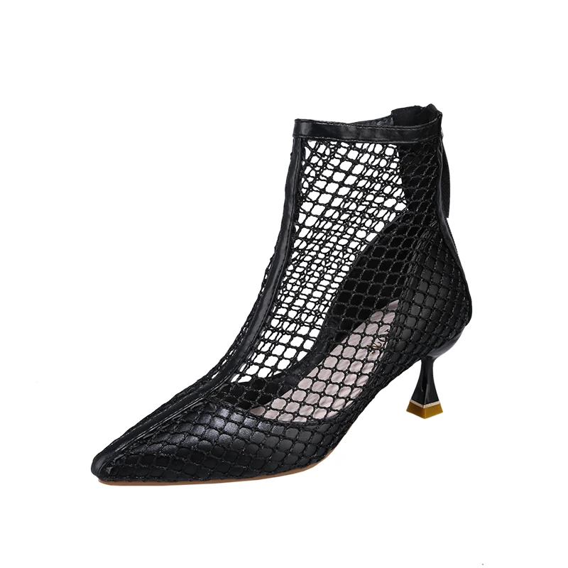 Женские ботильоны с сетчатым верхом, тонкие сандалии Челси, обувь на высоком каблуке, лето