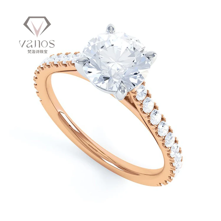 Vanos New Design Claw Setting HPHT Lab Grown Diamond Ring 9K 10K 14K 18k Rose Gold Fine Jewellery Lab Created Diamond Ring Price