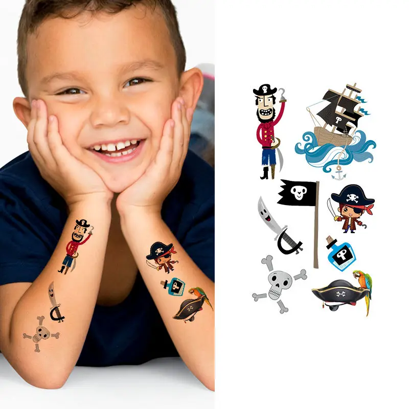 Customize Hot Cartoon Pirate Series temporary little sticker tattoo waterproof Birthday Party Favors For Kids