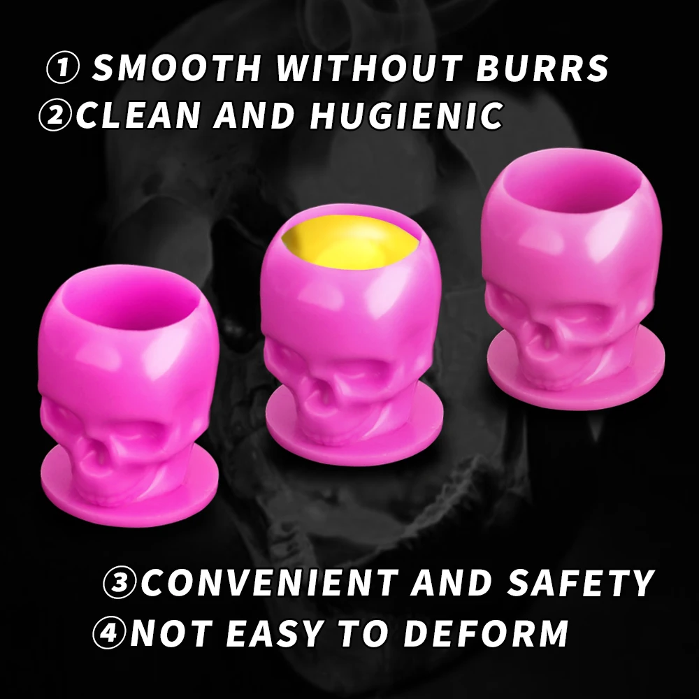 200pcs/bag Premium Plastic Disposable Ink Cap Microblading SMP Skull Tattoo Ink Cups for PMU Pigment Eyelash Glue