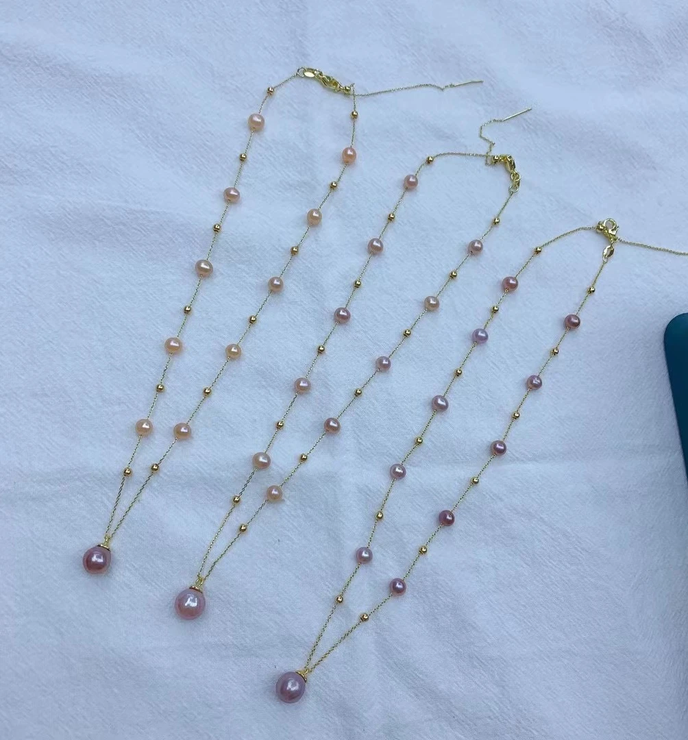 14K gold all over the sky star necklace two ways to wear 6mm nearly round basic no time 8mm round beads