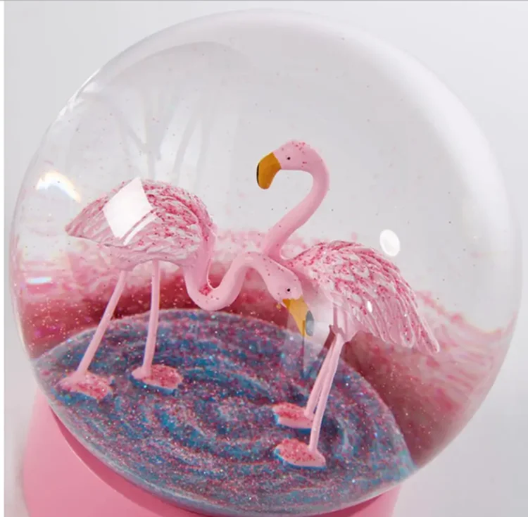 
Flamingos Snow Globes with Pink Base, 100MM Glitter Glass Globe for Home Decoration Girls Kids Gifts Boy Table Decorations 