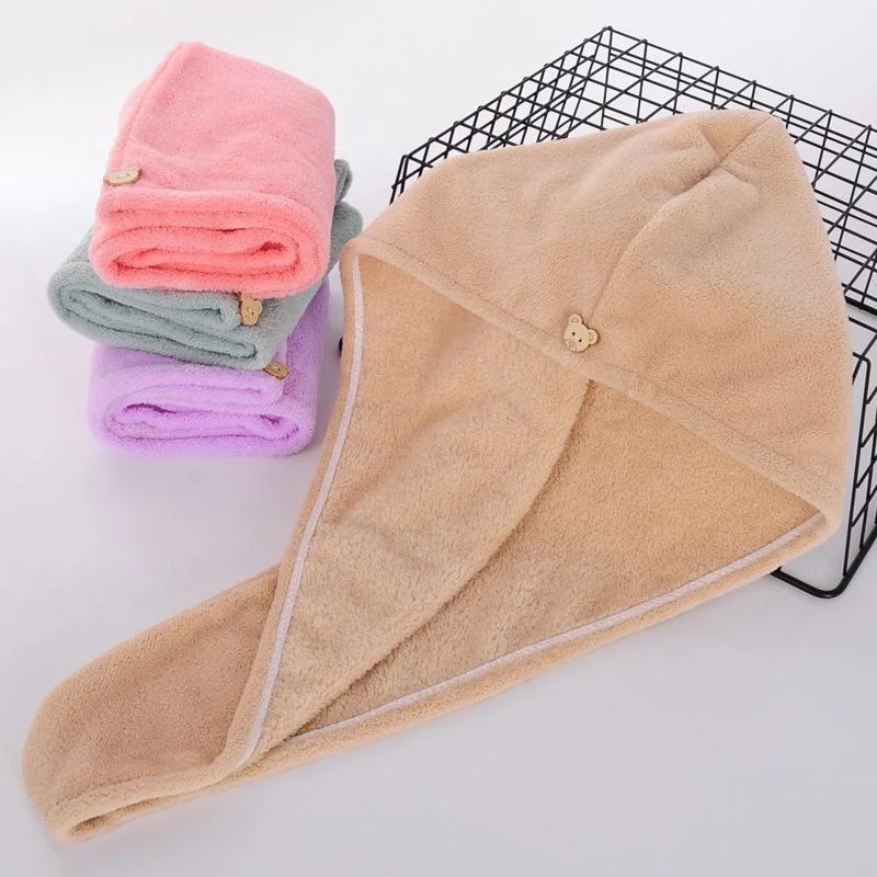 Absorbent Double-Layer Thickened Washcloth,Quick Coral Velvet Thickening Dry Hair Cap,For Women Dry Wrap Microfiber Hair Towel