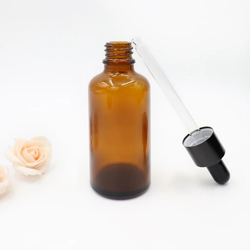 Amber Round Glass Boston Bottle Black Glass Eye Dropper Massage Oil Leakproof Essential Oils Sample Liquid Perfume Container