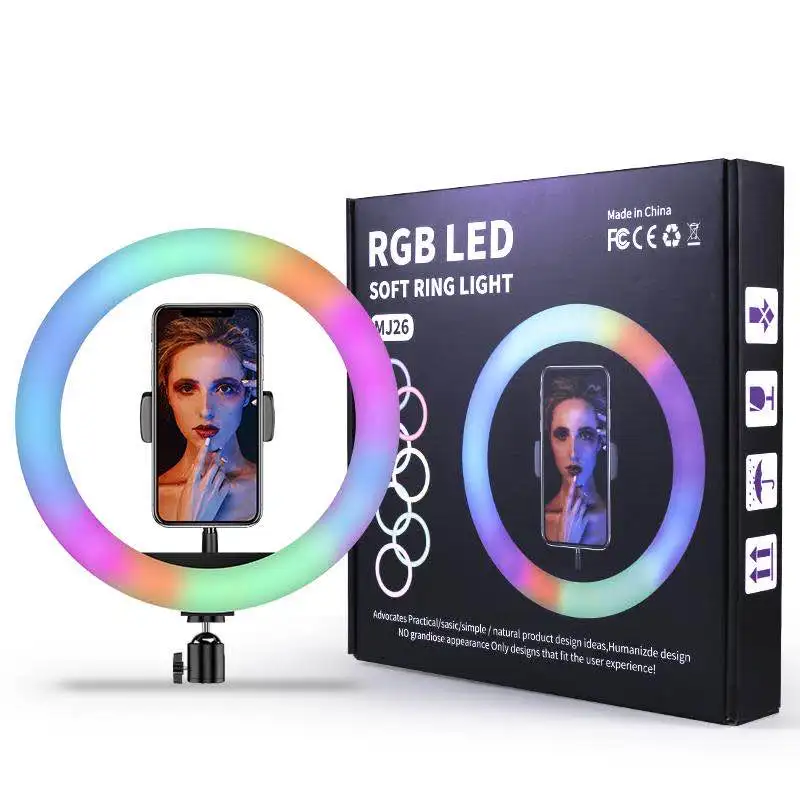 10 дюймов хит продаж регулируемый стол MJ26 RGB LED Selfie Ring light сотовый телефон Радужный цветной кольцевой светильник с подставкой для штатива