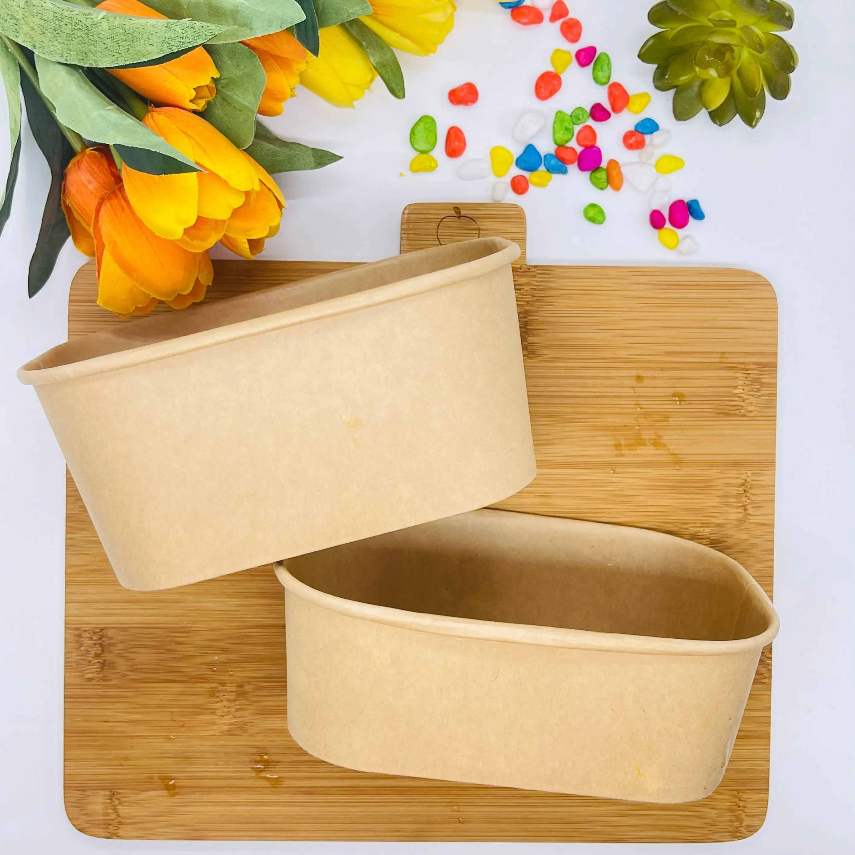 take away disposable container craft rectangular food box with paper/PP lid