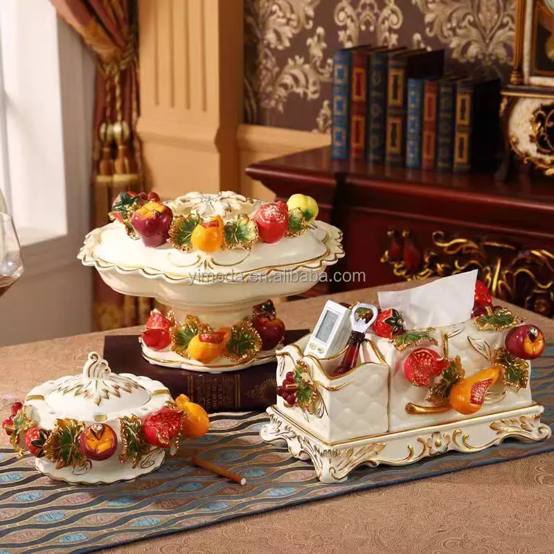 Antique Style Decoration Luxury Rose pink White Hand Painted Ceramic Porcelain Fruit vegetable basket Plate bowls basket