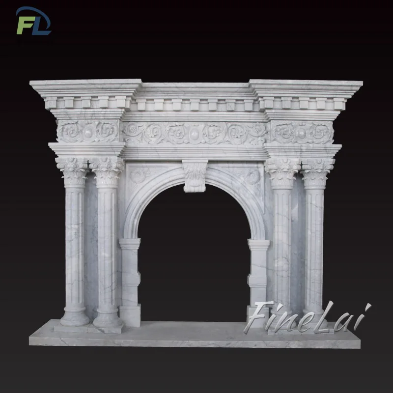 Finelai good quality contemporary arch built-in carved marble fireplace