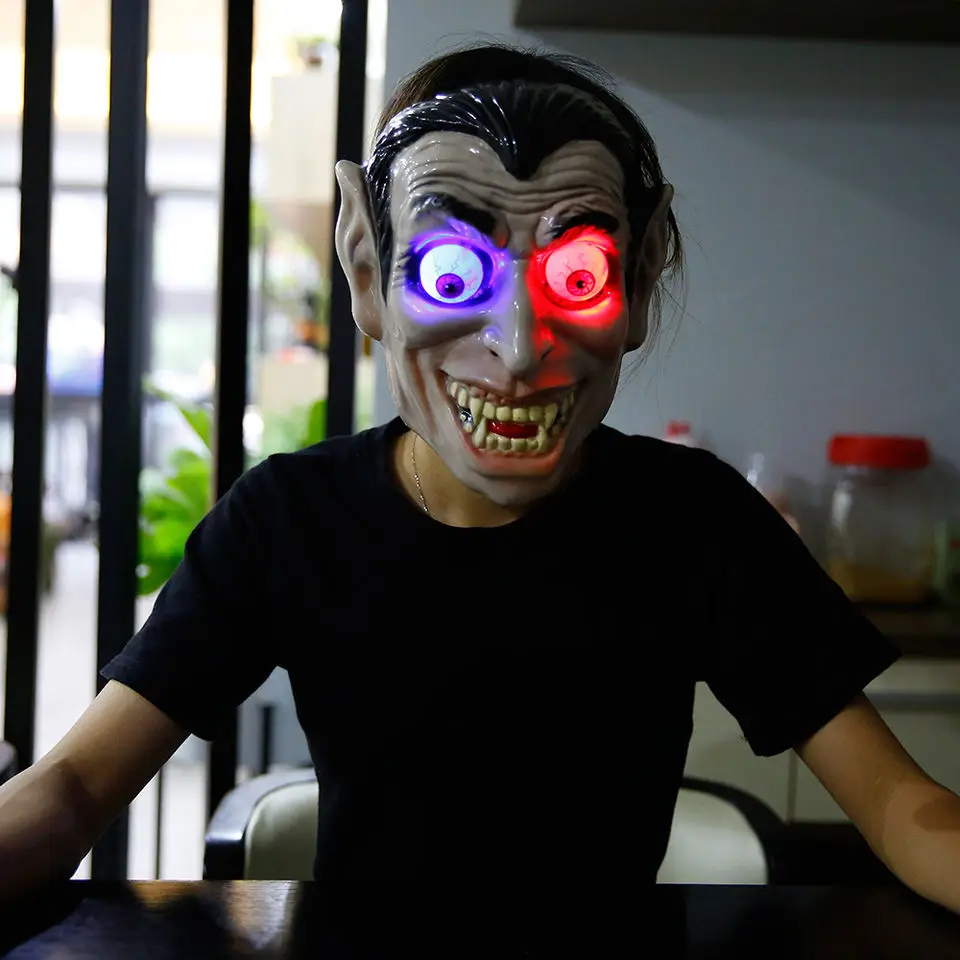 Nicro Costume Glow Led Face Halloween Party Masks Latex Scary Clown Adult Eye Lighting Vampire Zombie Man Mask Cosplay