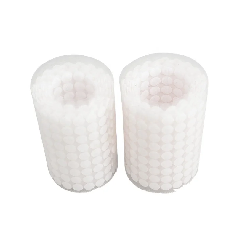 10 15 20 mm Customized size Self-Adhesive Strong Sticky Die Cut Colored  Back Glue Hook And Loop Round Dots/ Circles/ Tape