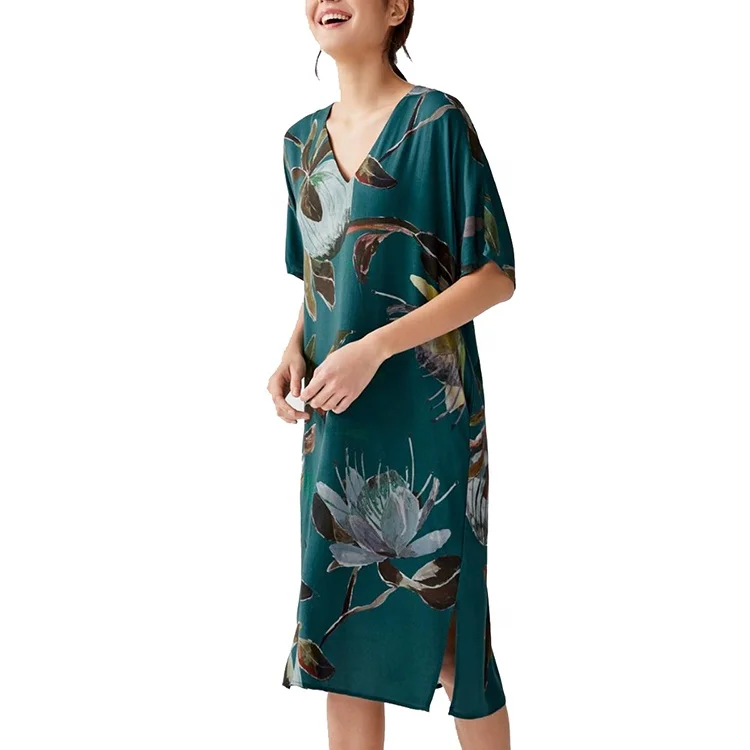 Wholesale womens clothing custom print short sleeve V neack womens satin nightwear high quality pajamas sleepwear