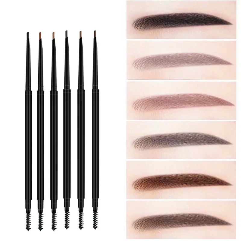 Custom Logo Slim Waterproof Double Head Eyebrow Pencils Private Label Matte Black Eyebrow Pencil with Spoolie